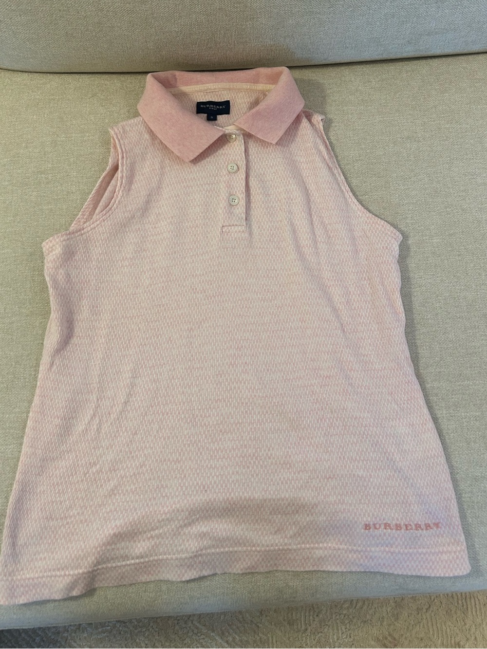 Burberry golf Pink Sleeveless Polo Tank Top small pink white 100% cotton